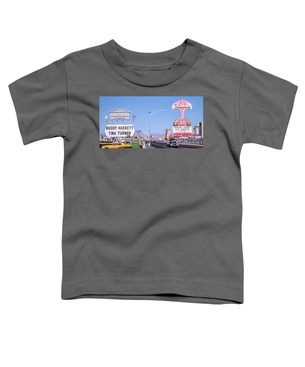 Flamingo Casino Neon Sign Toddler T-Shirt featuring the photograph Caesars Palace Casino and Flamingo Casino Marquee Signs 1970's 2 to 1 Ratio by Aloha Art