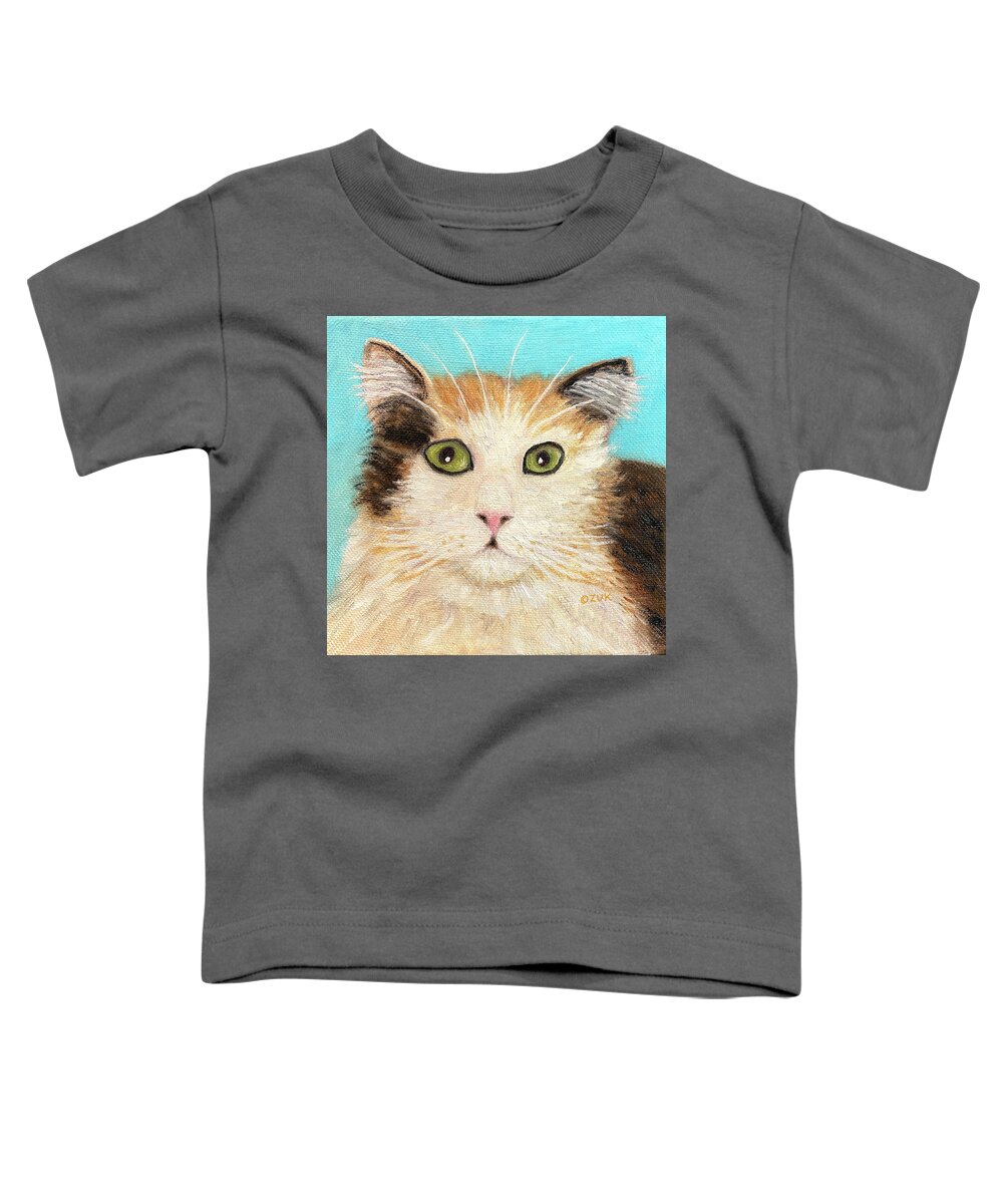 Cat Art Toddler T-Shirt featuring the painting Calico Cat Face by Karen Zuk Rosenblatt