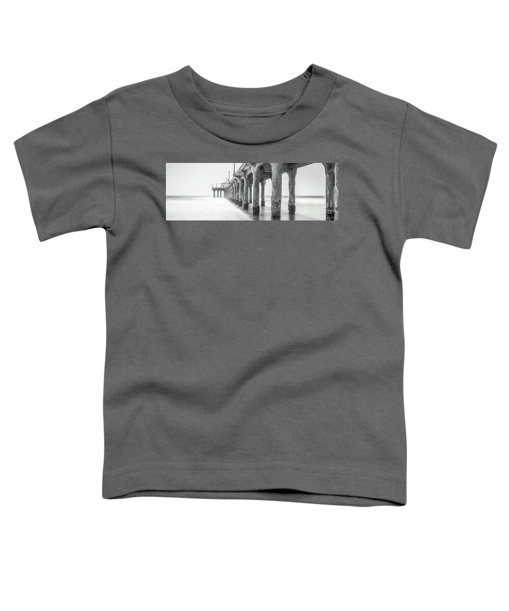 2017 Toddler T-Shirt featuring the photograph California Manhattan Beach Pier Black and White Panorama Photo by Paul Velgos