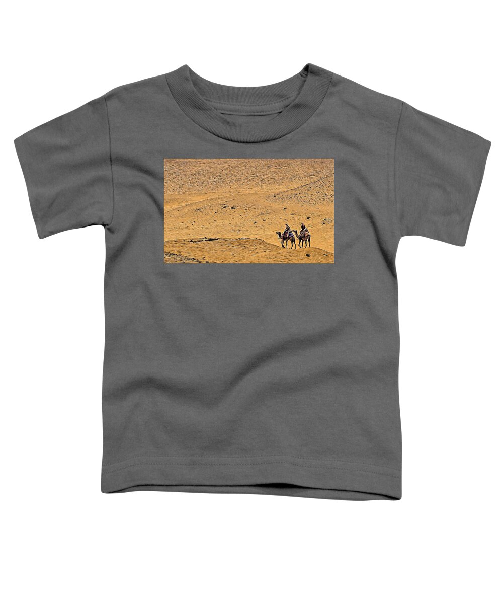Camels Toddler T-Shirt featuring the photograph Camels in the Desert by Bearj B Photo Art