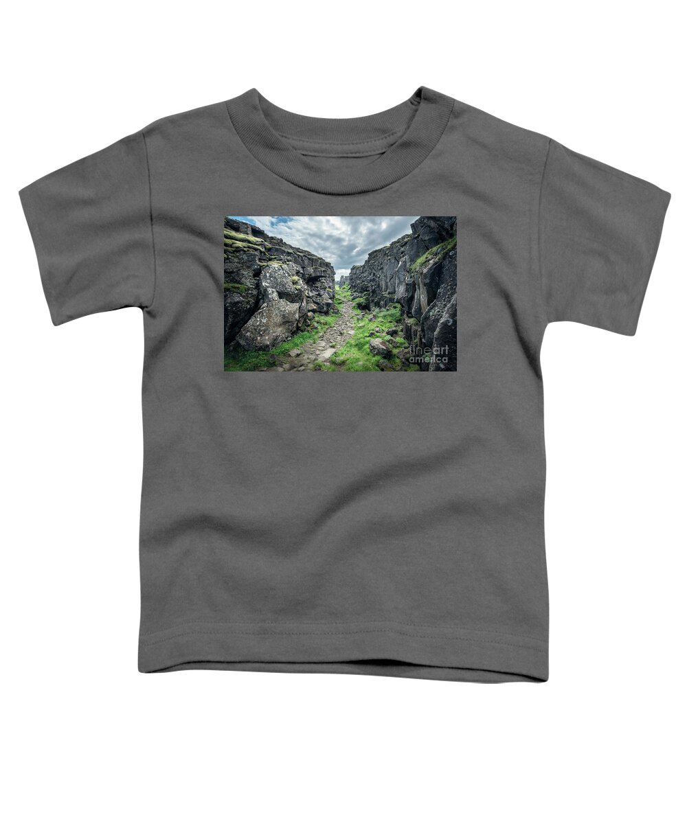 Iceland Toddler T-Shirt featuring the photograph Canyon in Thingvellir, Iceland by Delphimages Photo Creations