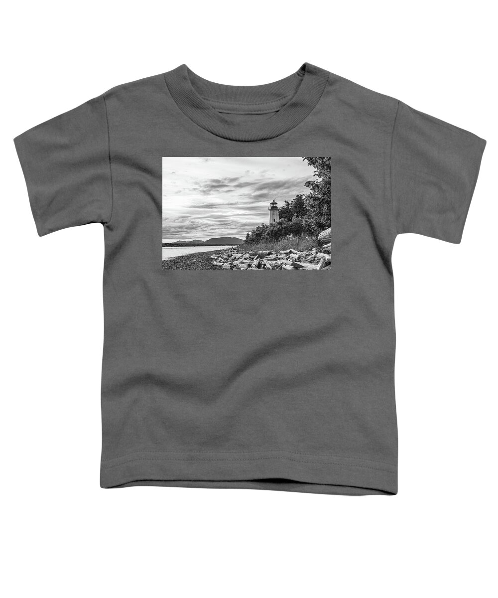 B&w Toddler T-Shirt featuring the photograph Cape Mudge Lighthouse by Claude Dalley