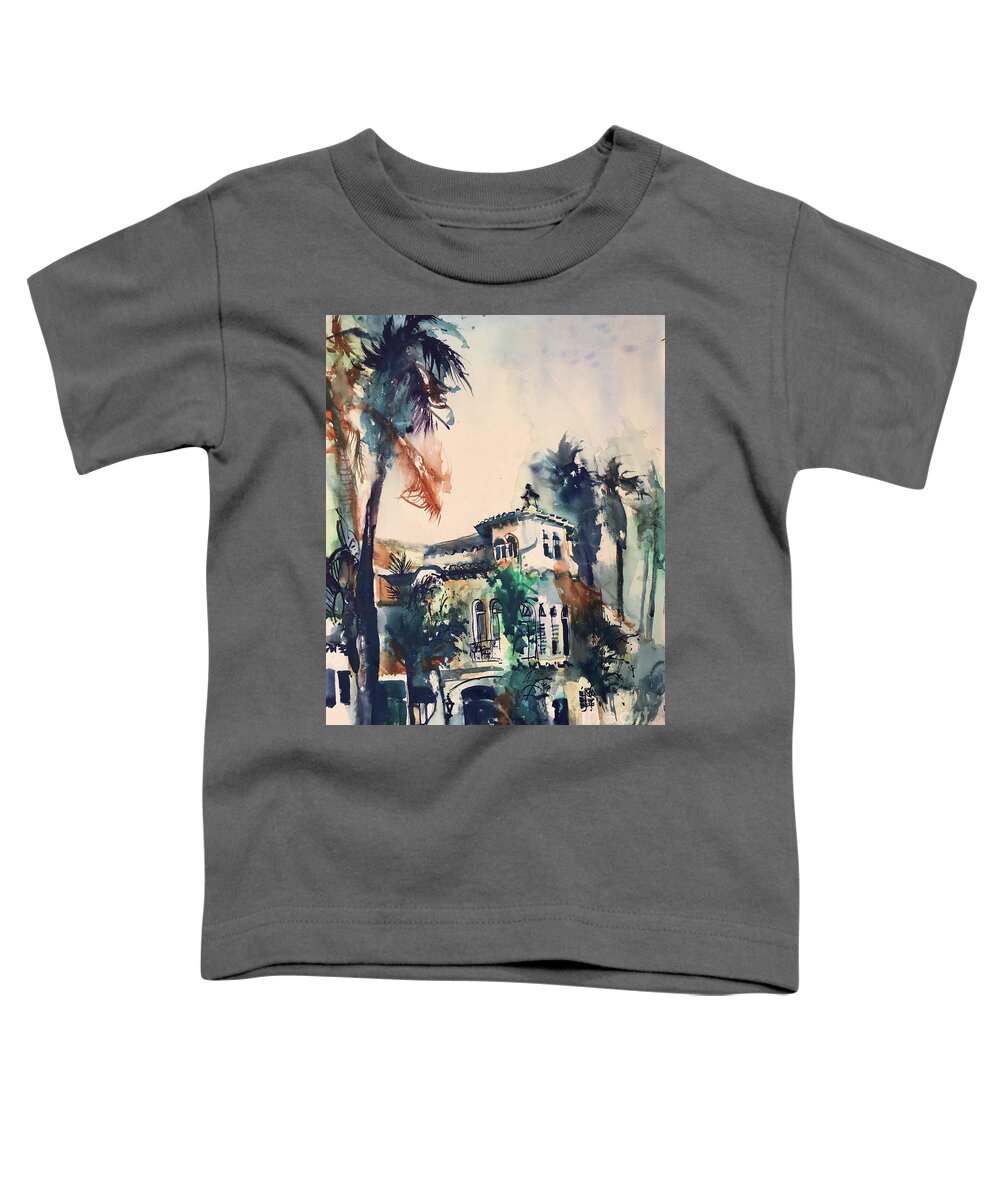 #palms #trees #carlsbad #california #watercolor #watercolorpainting #glenneff #neff #thesoundpoetsmusic #picturerockstudio #spanish #architecture Www.glenneff.com Toddler T-Shirt featuring the painting Carlsbad Palm Trees by Glen Neff