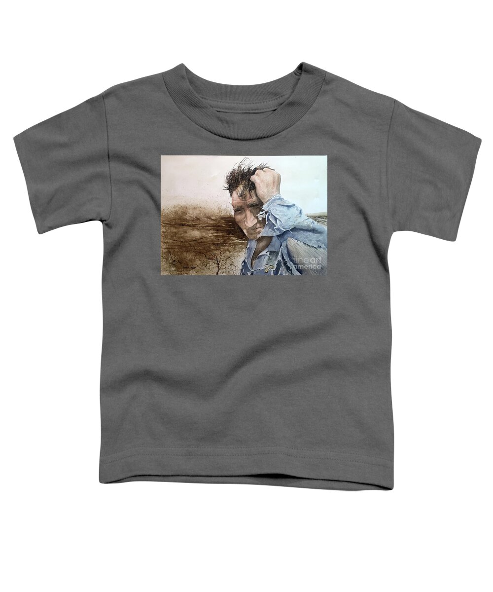 A Farmer Stands In A Field On A Windy Day. Toddler T-Shirt featuring the painting Casual Friday by Monte Toon