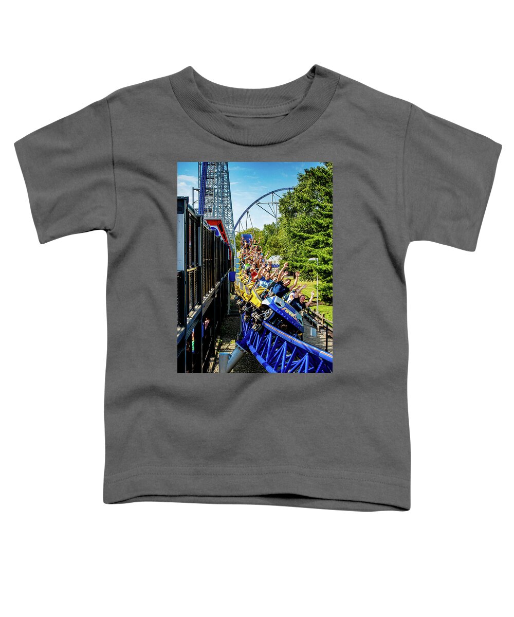 Cedar Point Toddler T-Shirt featuring the photograph Cedar Point Millennium Force Roller Coaster 2021 by Dave Morgan