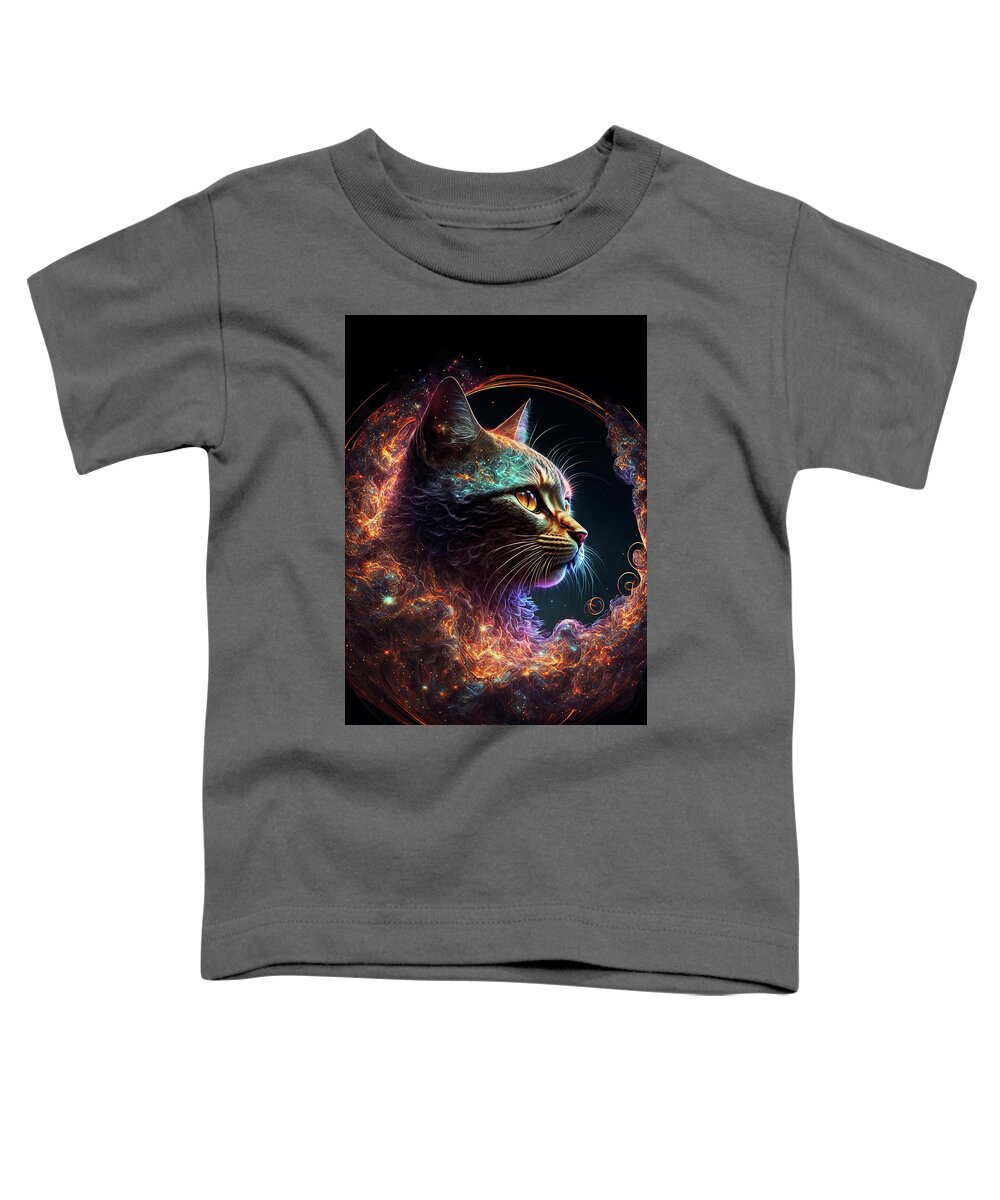 Psychedelic Cat Toddler T-Shirt featuring the digital art Celeste the Cosmic Cat by Peggy Collins