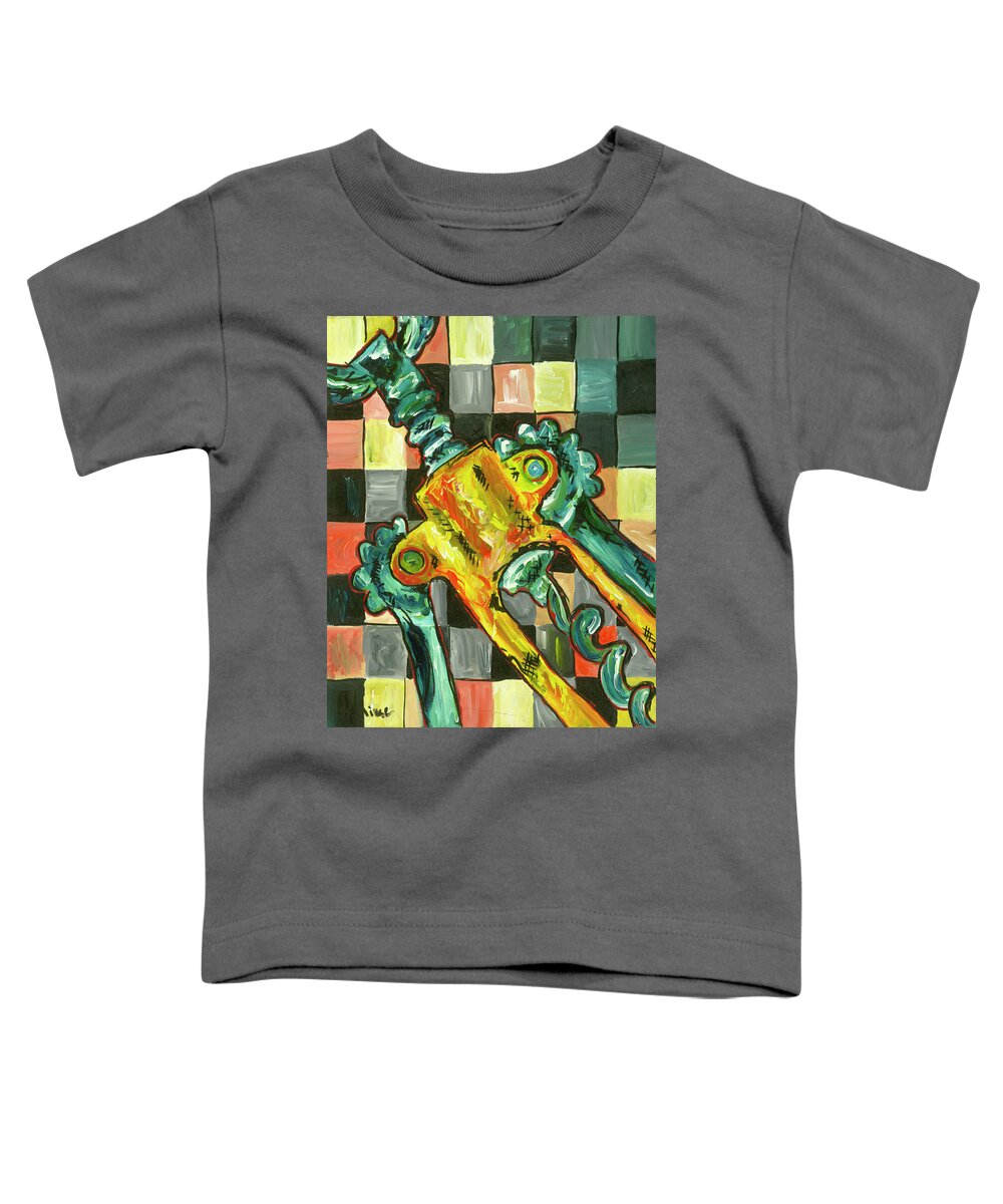 Wine Toddler T-Shirt featuring the painting Checkered Corkscrew by Britt Miller