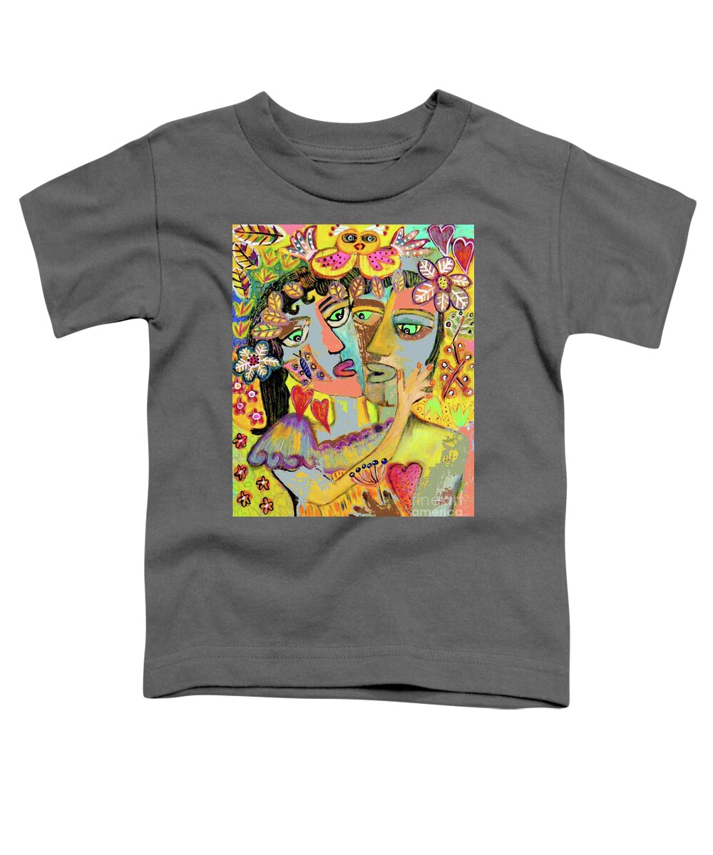 Entwined Toddler T-Shirt featuring the painting Entwined Hearts Under The Lovebird Tree by Sandra Silberzweig