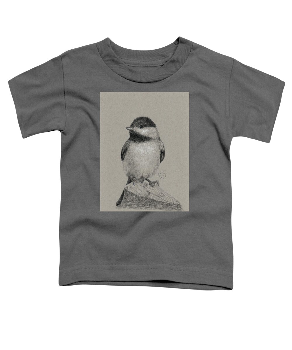 Chickadee Toddler T-Shirt featuring the drawing Chickadee by Monica Burnette