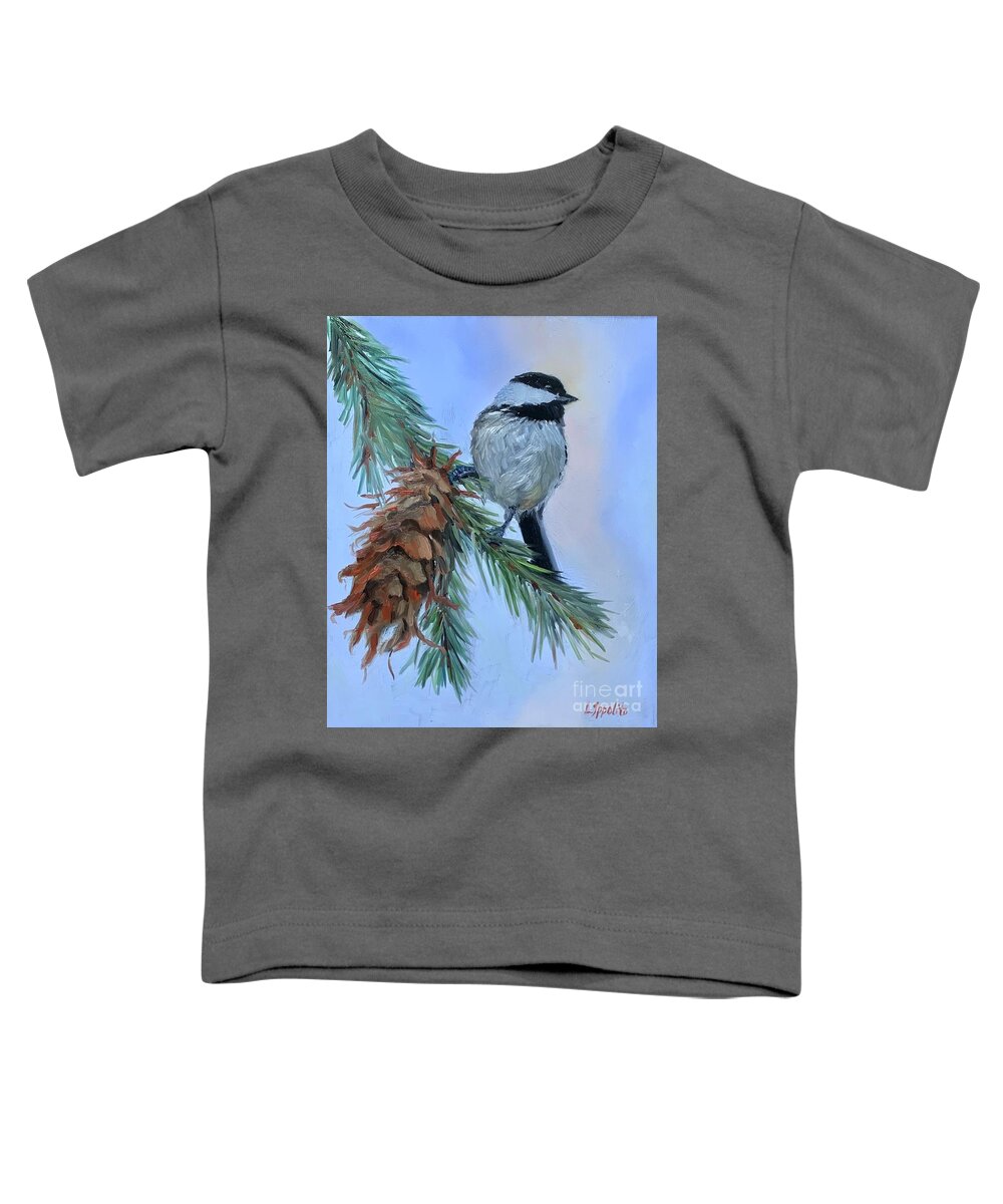 Nature Toddler T-Shirt featuring the painting Christmas Chickadee by Lori Ippolito