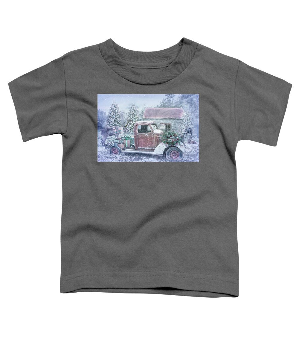 Barns Toddler T-Shirt featuring the photograph Christmas Eve Reindeer in Pale Tones by Debra and Dave Vanderlaan