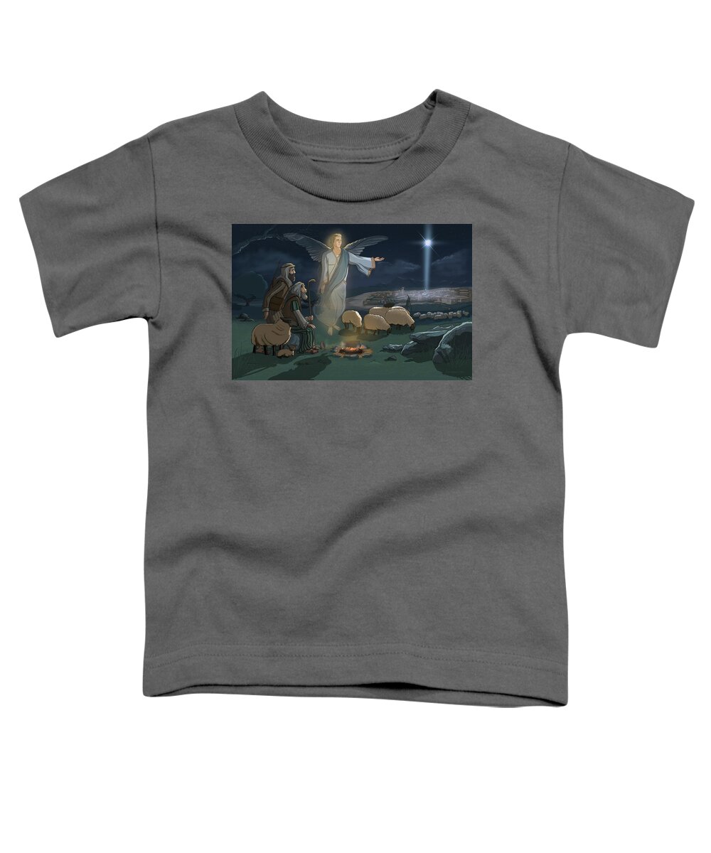 Christmas Toddler T-Shirt featuring the digital art Christmas Shepherds and Angel by Emerson Design
