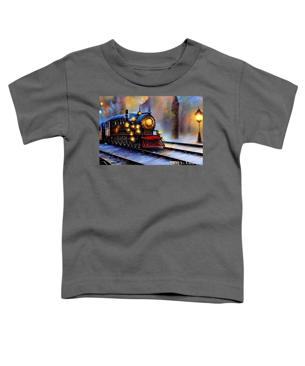 Digital Christmas Train Toddler T-Shirt featuring the digital art Christmas Train 1 by Beverly Read