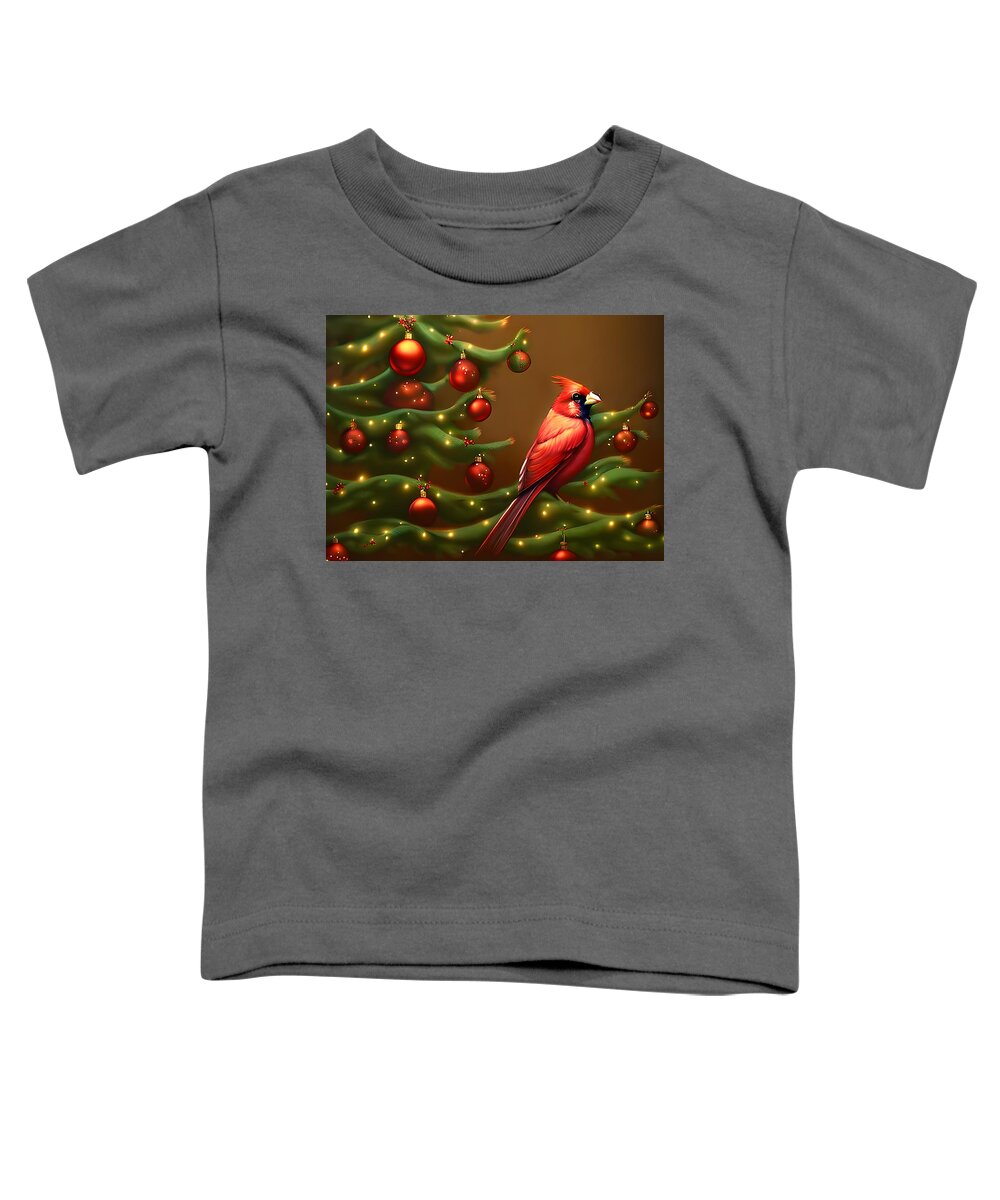 Digital Bird Christmas Tree Red Toddler T-Shirt featuring the digital art Christmas Tree Cardinal by Beverly Read