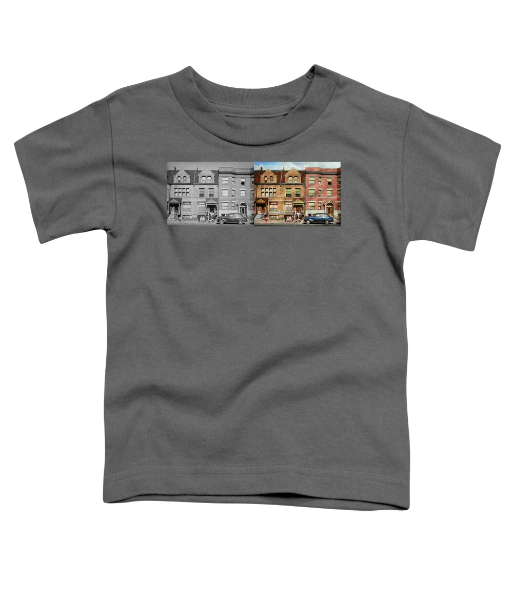Chicago Toddler T-Shirt featuring the photograph City - Chicago, IL - Can you come out to play 1941 - Side by Side by Mike Savad