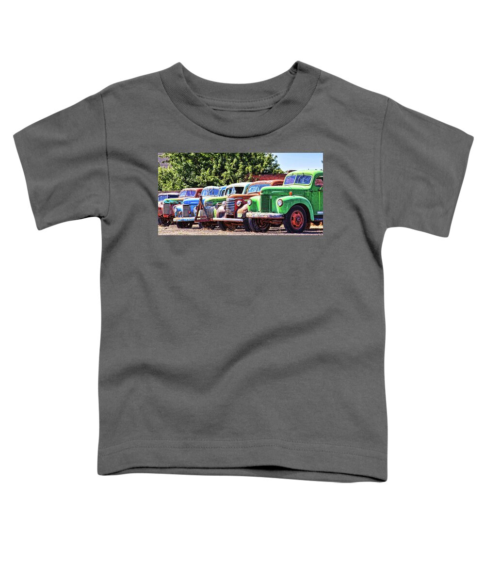 Vintage Trucks Toddler T-Shirt featuring the photograph Colorful old rusty cars by Tatiana Travelways