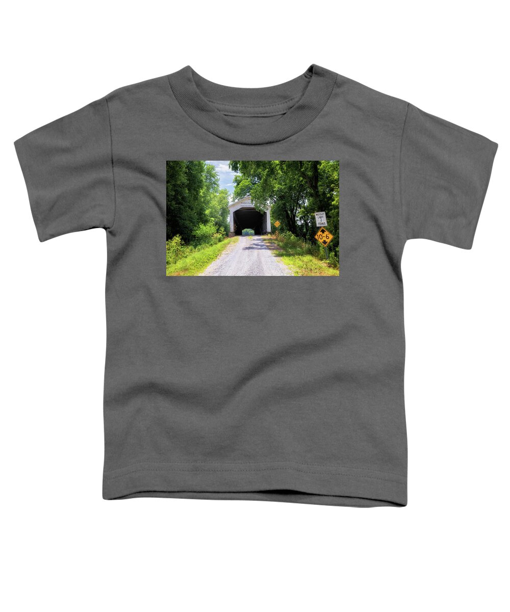 Parke County Covered Bridges Toddler T-Shirt featuring the photograph Conley's Ford Covered Bridge - Parke County, Indiana by Susan Rissi Tregoning
