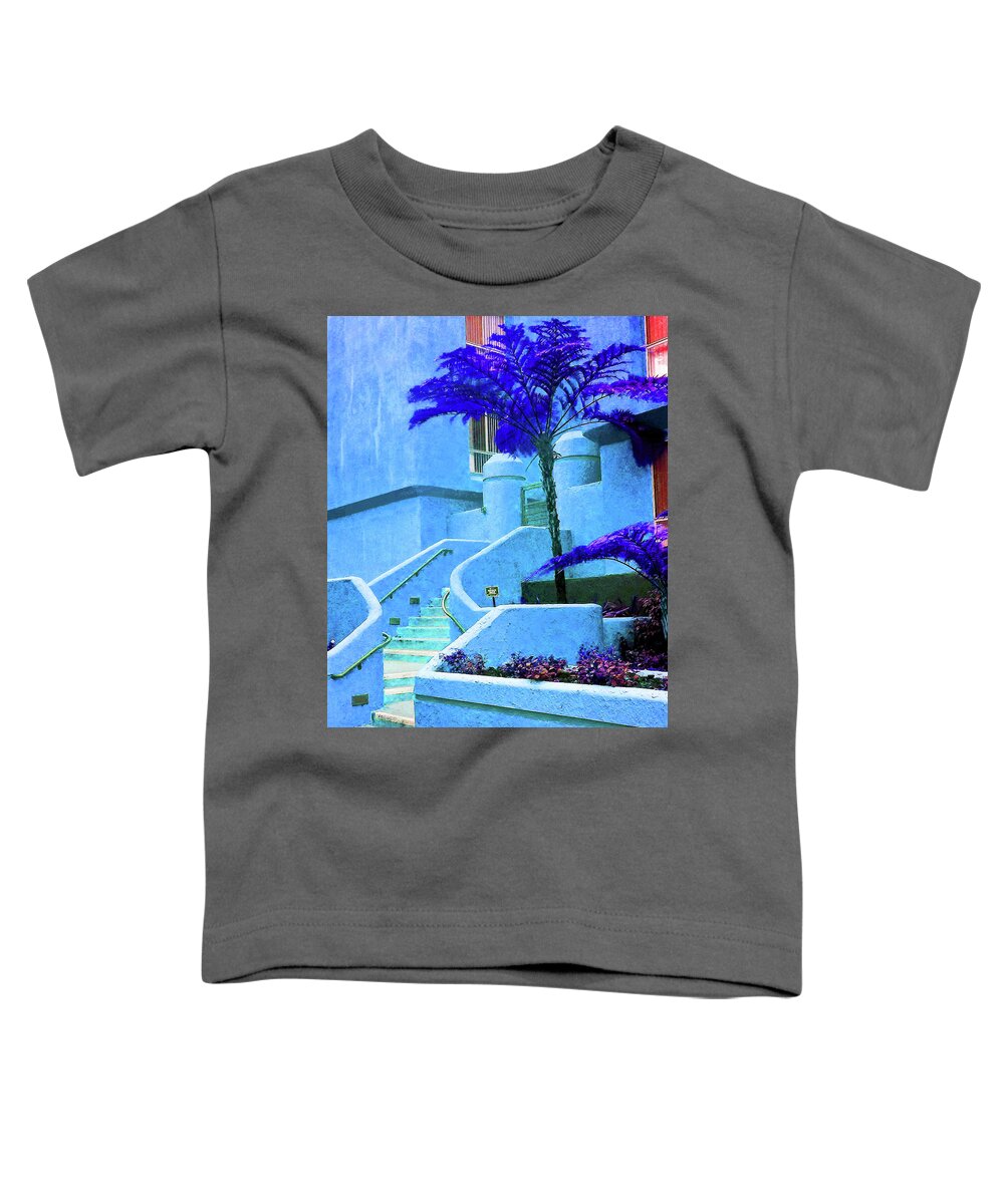 Blue Toddler T-Shirt featuring the photograph Cool Blue Stairway by Andrew Lawrence
