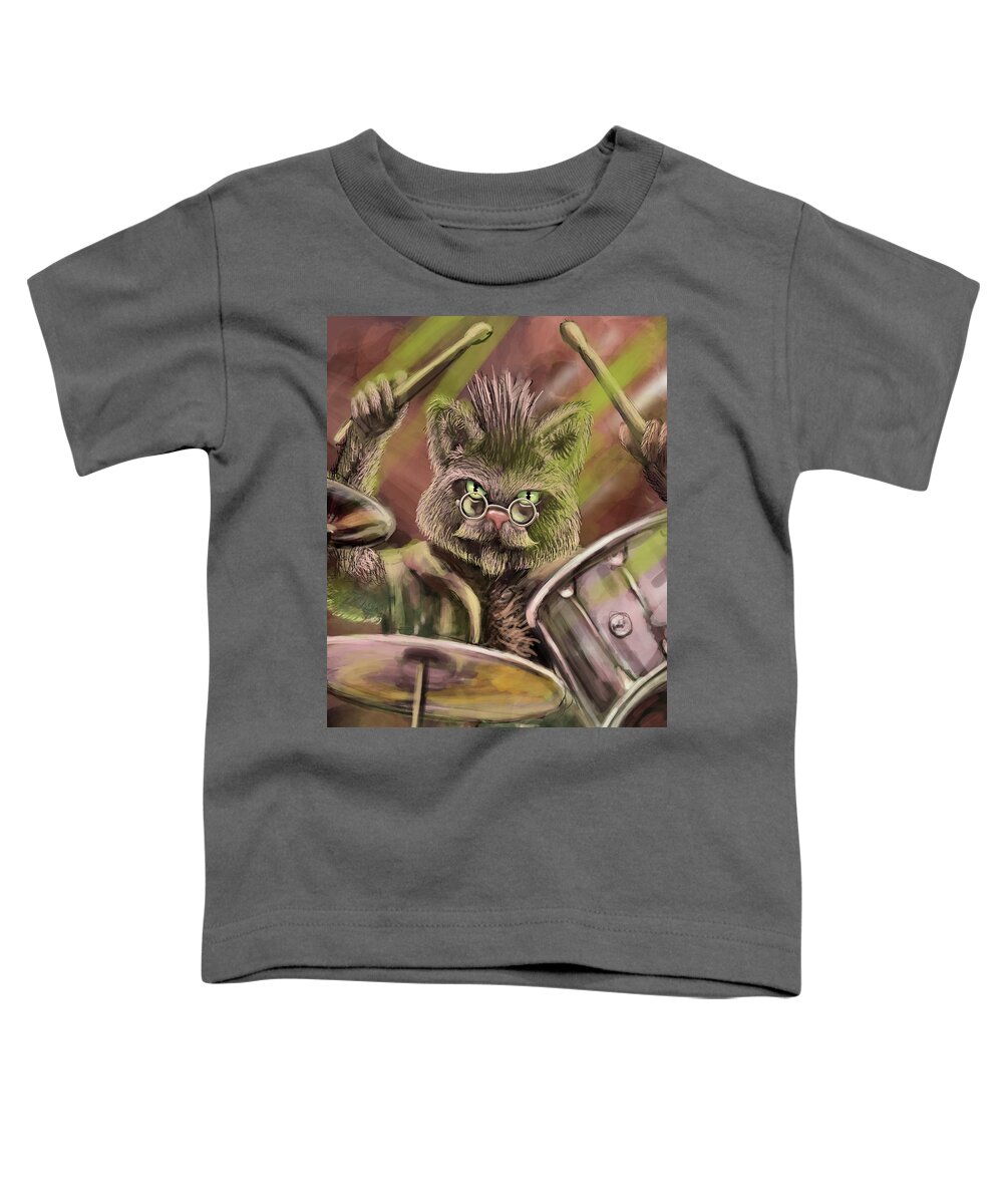 Cat Toddler T-Shirt featuring the digital art Cool Cat Drummer by Larry Whitler