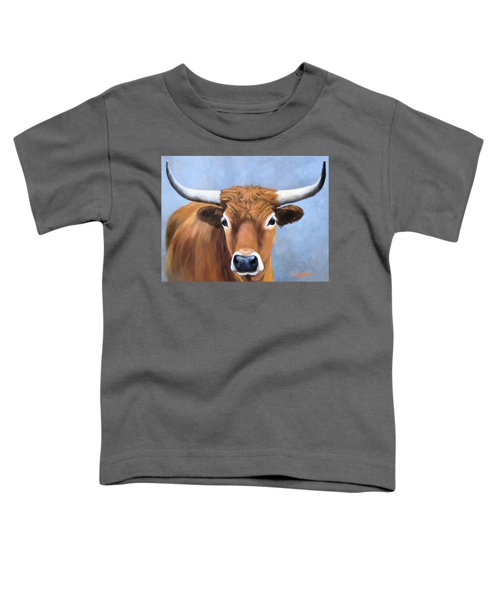 Longhorn Cow Toddler T-Shirt featuring the painting Corriente Longhorn by Cheri Wollenberg by Cheri Wollenberg