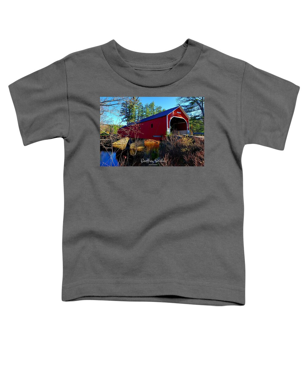  Toddler T-Shirt featuring the photograph Covered Bridge in Fall by Geoffrey Settles