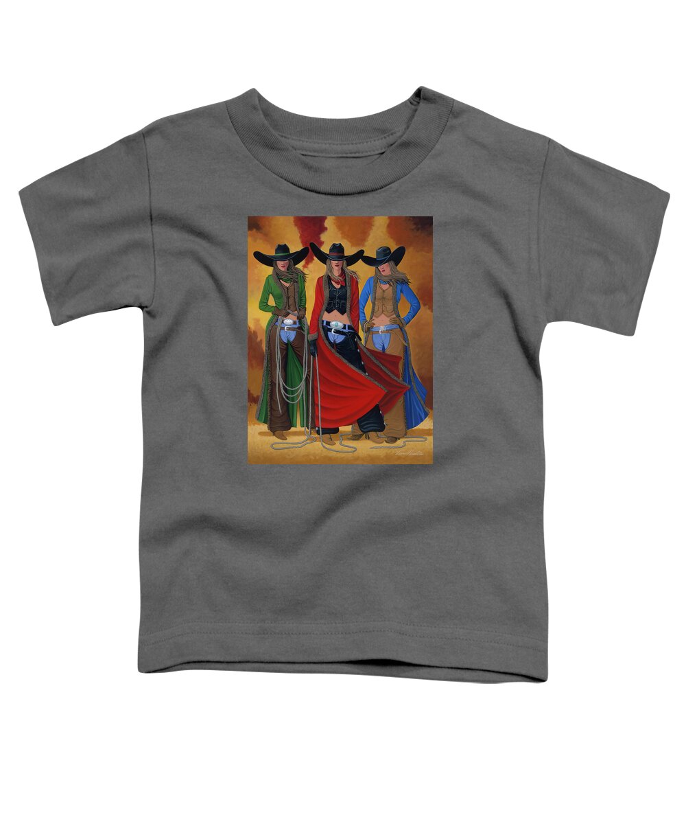 Cowgirl Toddler T-Shirt featuring the painting Cowgirl Up by Lance Headlee
