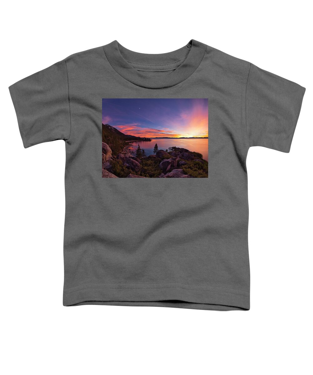 Lake Toddler T-Shirt featuring the photograph Crescent moon sunset, Lake Tahoe by Martin Gollery