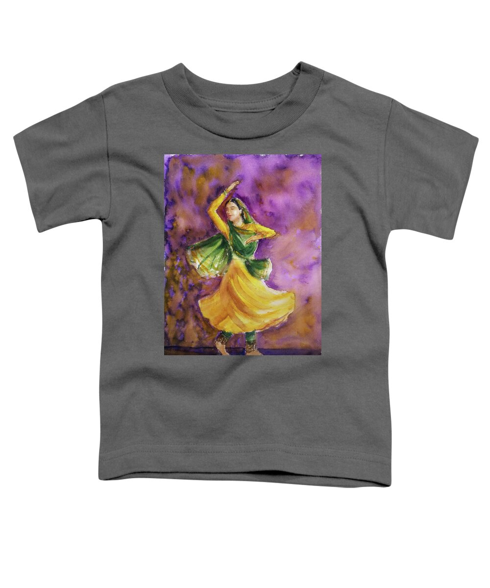 Kathak Dancer Toddler T-Shirt featuring the painting Dancer by Asha Sudhaker Shenoy