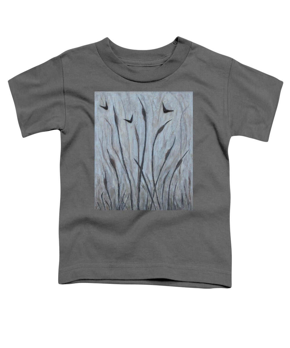Landscape Toddler T-Shirt featuring the painting Dancing Cattails 3 by Trish Toro