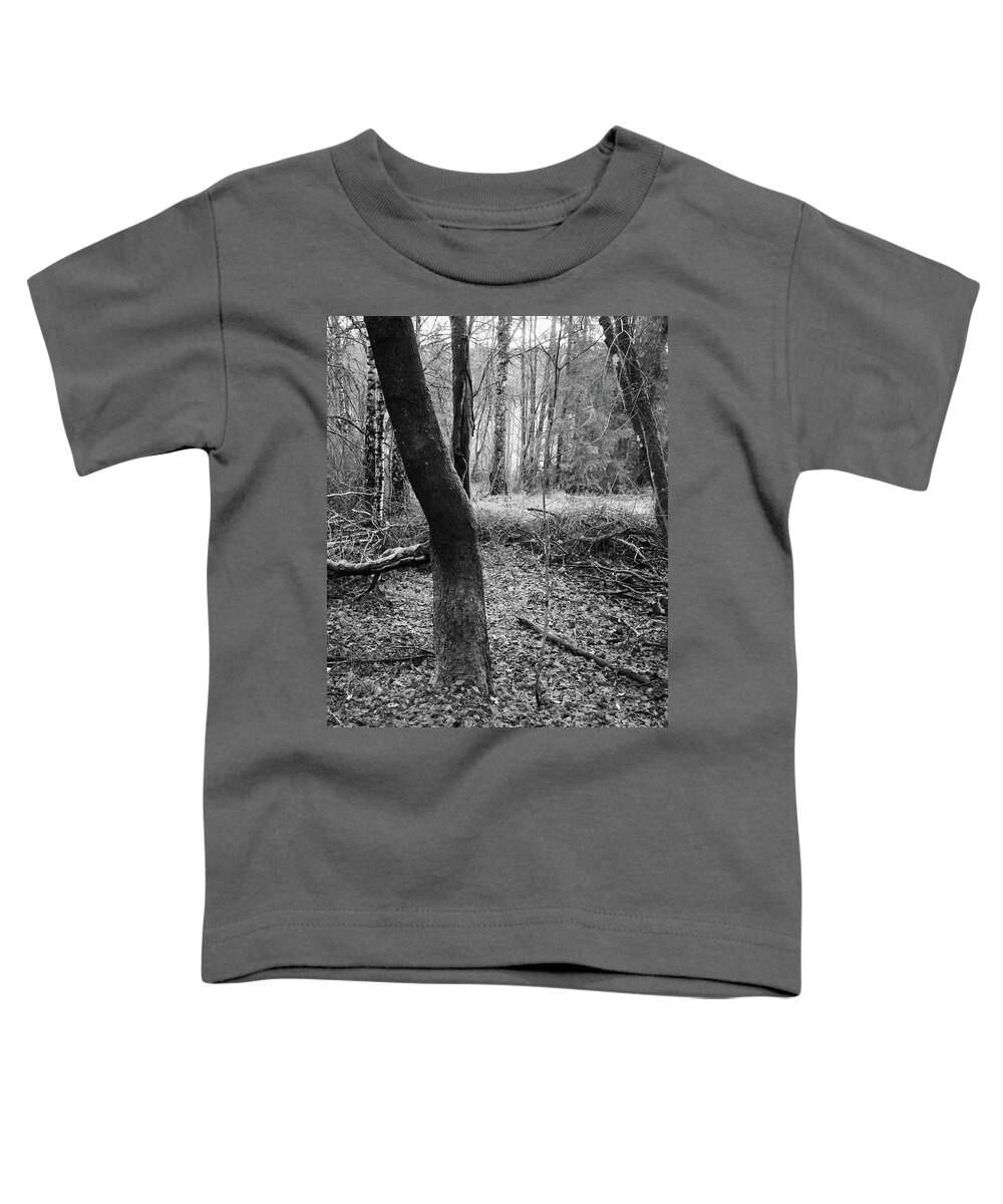 Infrapuna Toddler T-Shirt featuring the photograph Dark Bark and feelings of the fall bw by Jouko Lehto