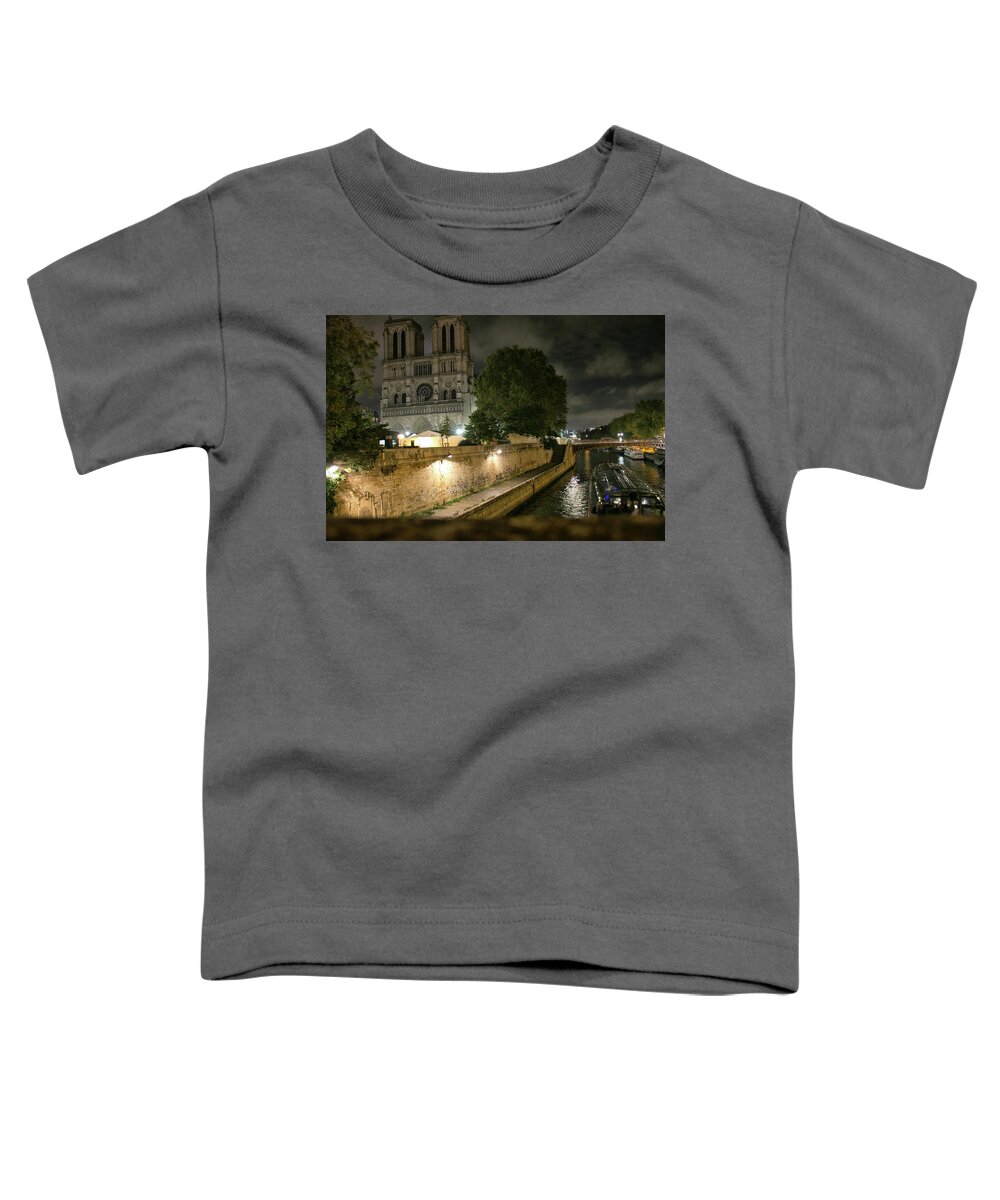 Notre Dame Toddler T-Shirt featuring the photograph Dark Notre Dame by Lisa Chorny
