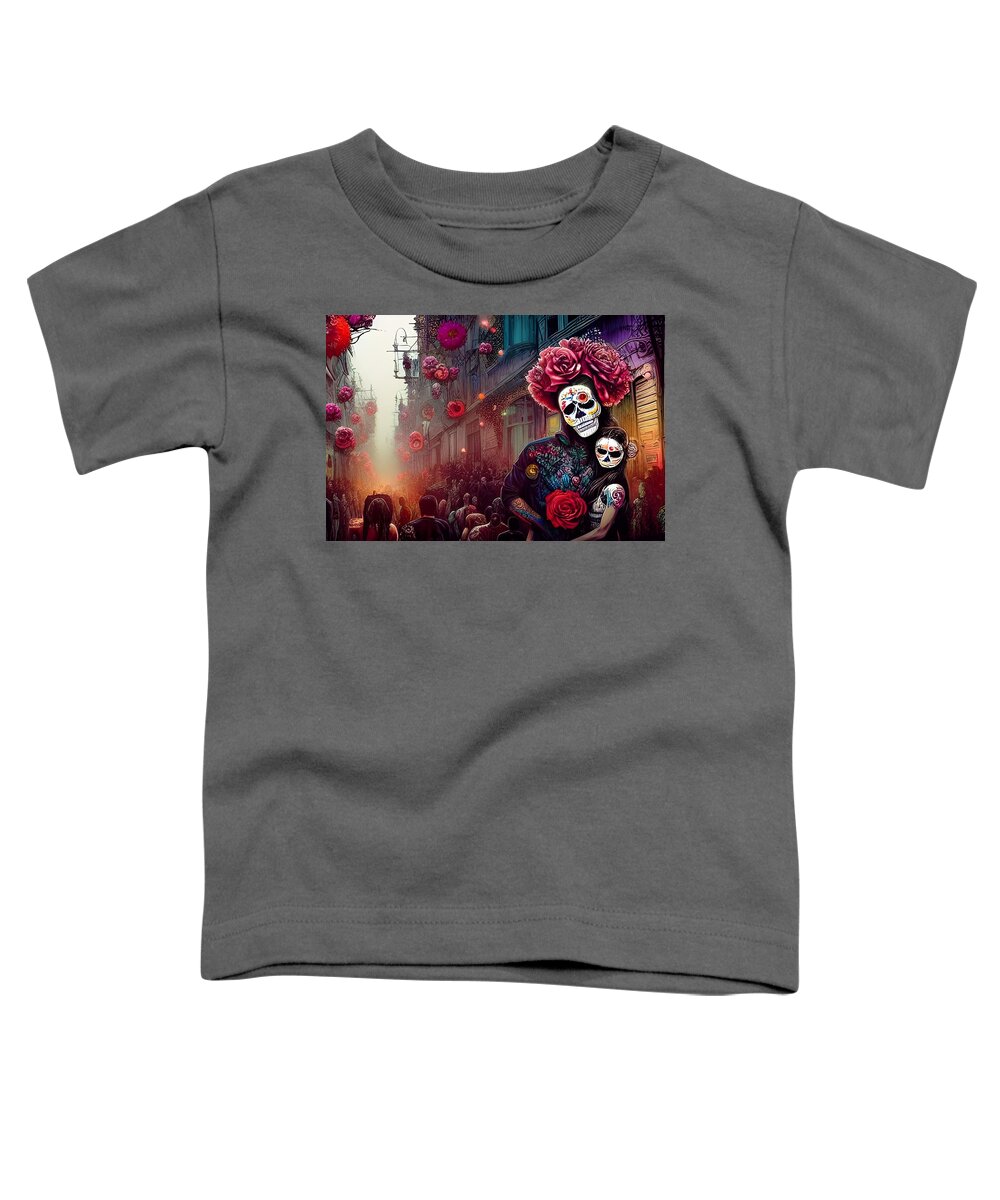 Digital Toddler T-Shirt featuring the digital art Day of the Dead Street Party I by Beverly Read