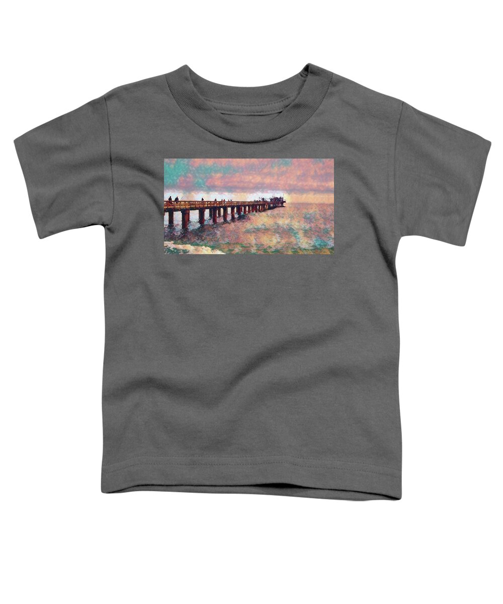 Swakopmund Pier Toddler T-Shirt featuring the digital art Day on the pier in Swakopmund by Ernest Echols