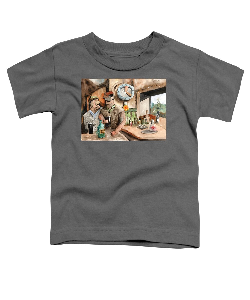 Pubs Toddler T-Shirt featuring the painting De ye no, Its 53 yearssince I had my first PINT. by Val Byrne