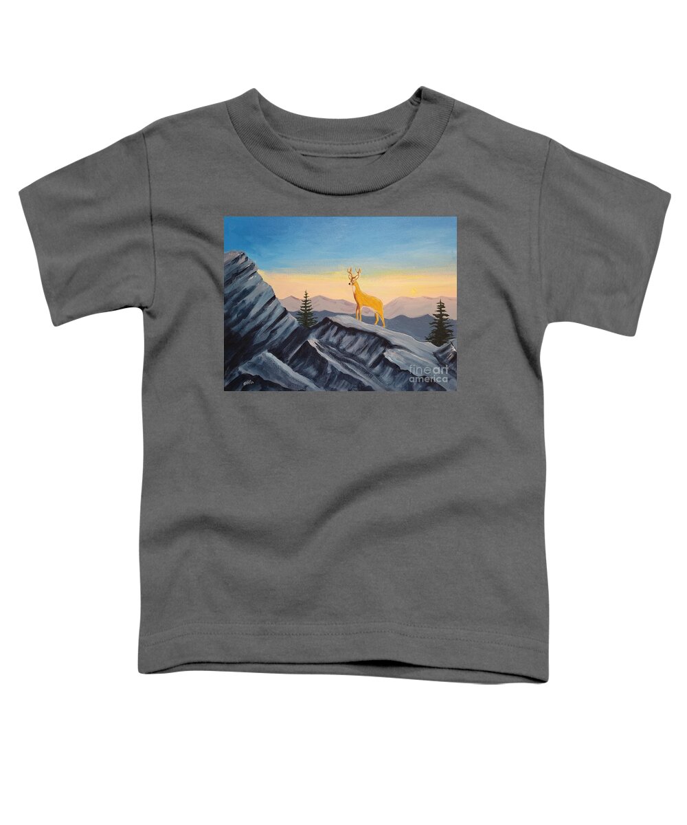 Deer Toddler T-Shirt featuring the painting Deer on Grandfather Mountain by Stacy C Bottoms