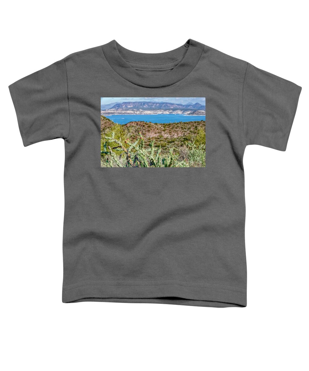 Desert Toddler T-Shirt featuring the photograph Dessert Lake View by Pamela Dunn-Parrish
