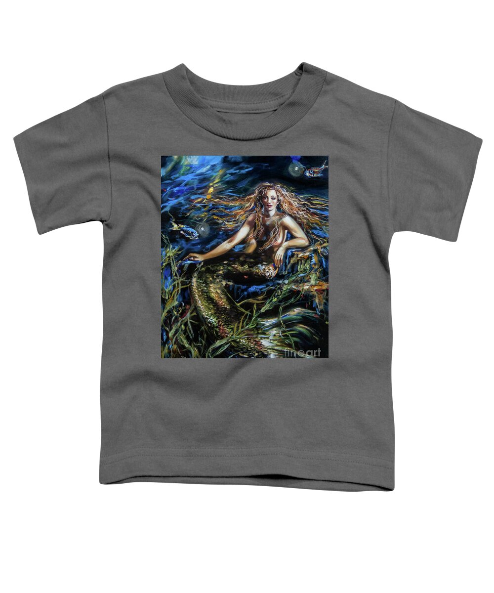 Ocean Toddler T-Shirt featuring the painting Dive Deep by Linda Olsen