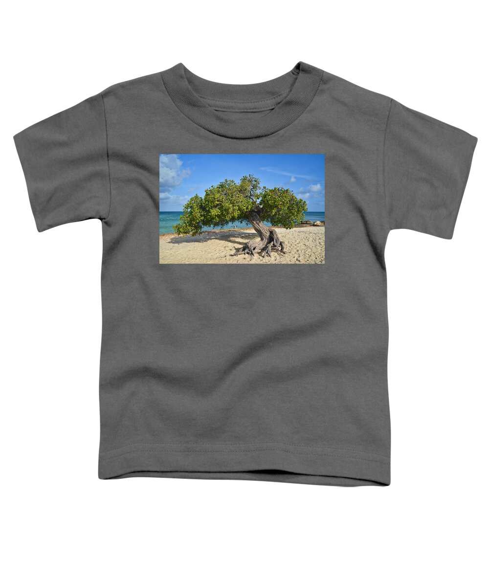Divi-divi Tree Toddler T-Shirt featuring the photograph Divi-Divi Tree - Eagle Beach Aruba-2 by Alex Vishnevsky