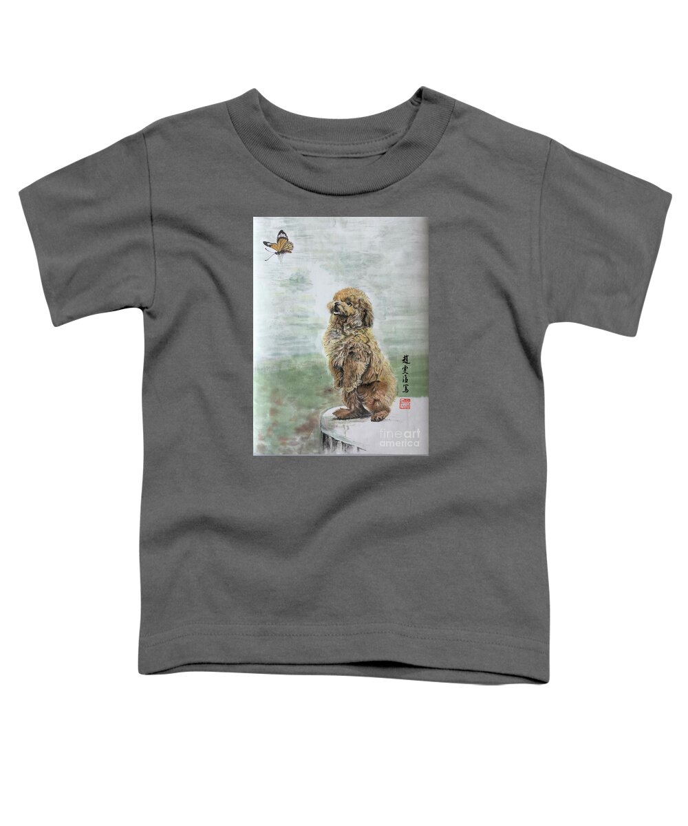 Shih Tzu Dog Toddler T-Shirt featuring the painting Calm Observation by Carmen Lam