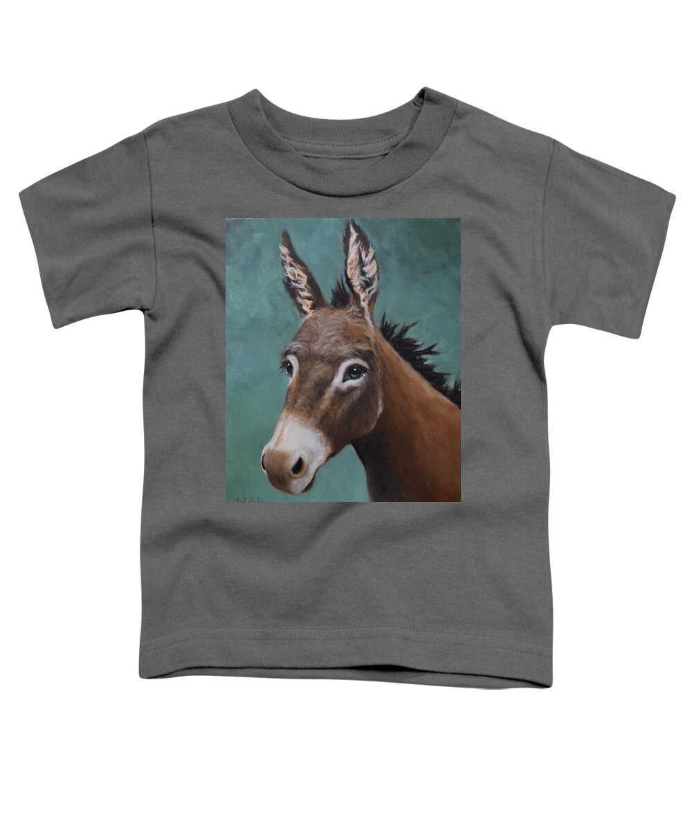 Donkey Toddler T-Shirt featuring the painting Donkey 2 by Cheri Wollenberg by Cheri Wollenberg