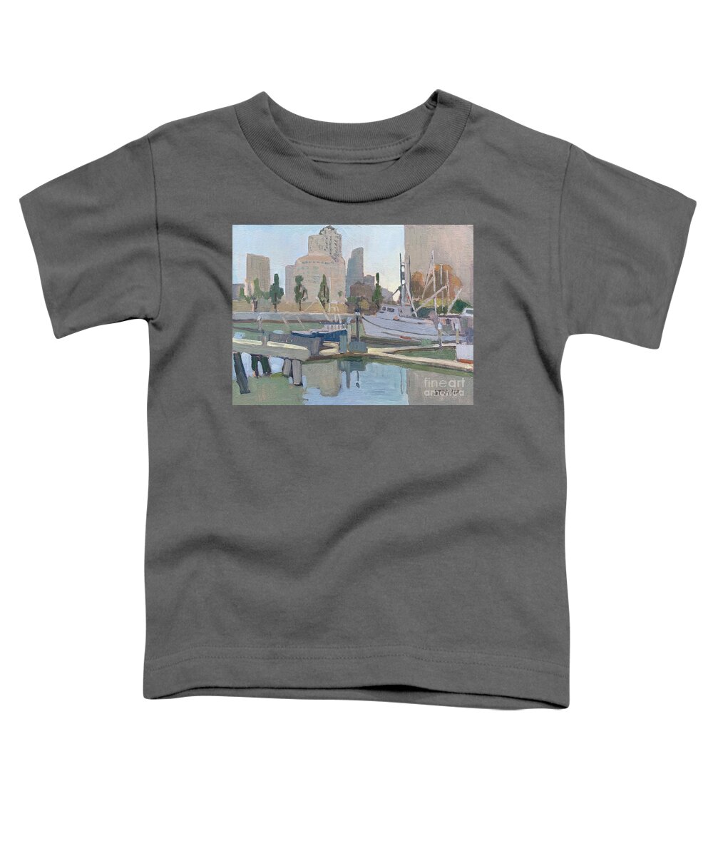 Fishing Boats Toddler T-Shirt featuring the painting Downtown San Diego Tuna Harbor by Paul Strahm