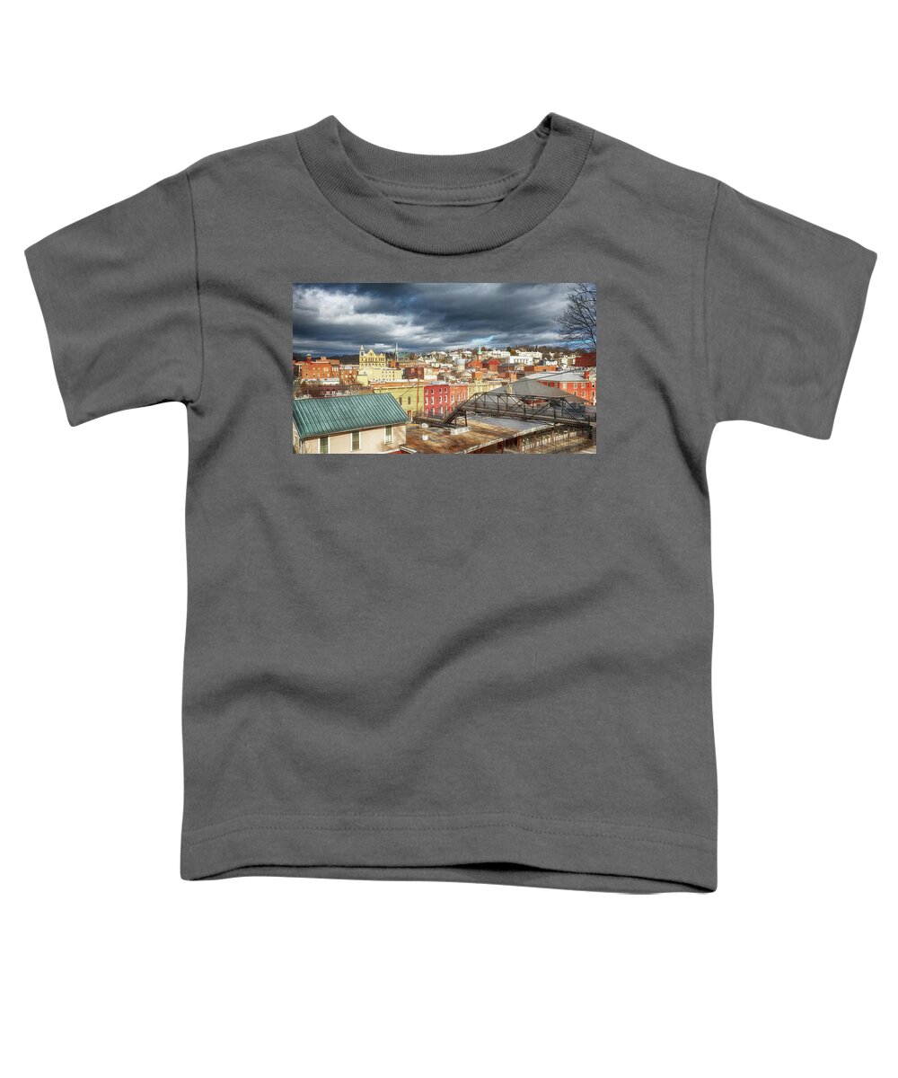 Staunton Toddler T-Shirt featuring the photograph Downtown Staunton Virginia and the Sears Hill Bridge by Susan Rissi Tregoning