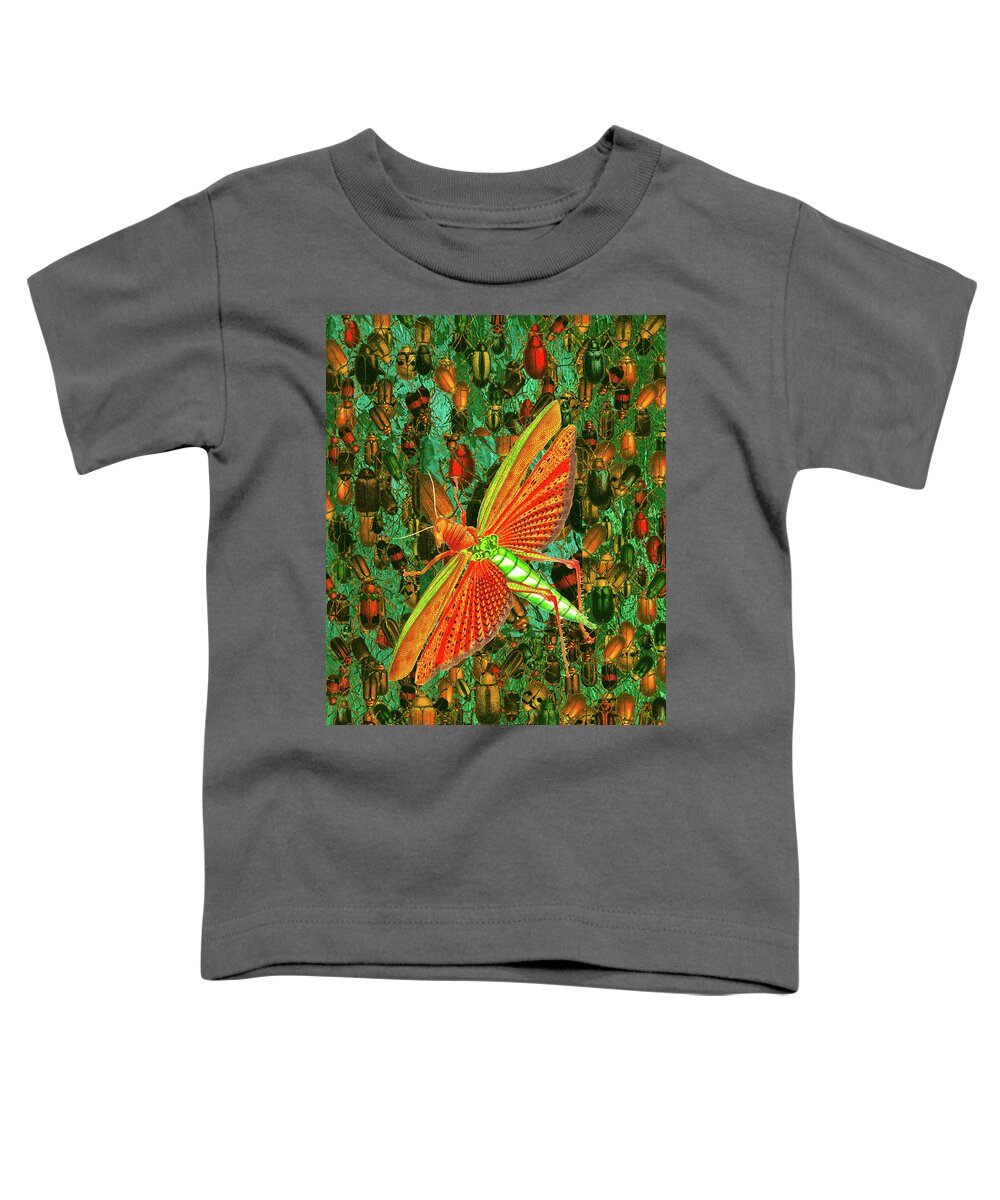Dragonfly Toddler T-Shirt featuring the mixed media Dragonfly on Beetles by Lorena Cassady