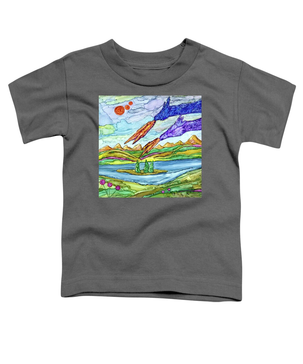 Dreamscape Toddler T-Shirt featuring the painting Dragons Appeared by Winona's Sunshyne