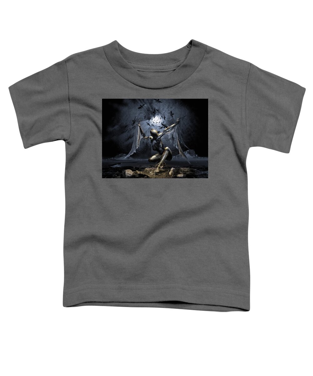 Moonlight Night Figure Body Angel Surreal Wings Landscape Snow Mountains Birds Toddler T-Shirt featuring the digital art Dreams of Flying by George Grie