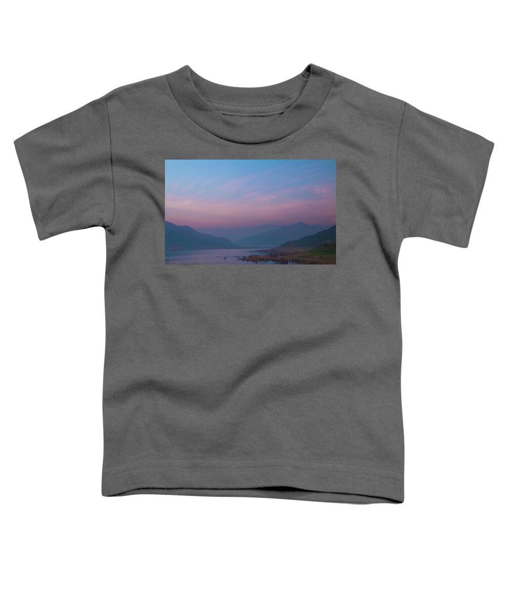Landscape Toddler T-Shirt featuring the photograph Dusk at Lake Kaweah by Patti Deters