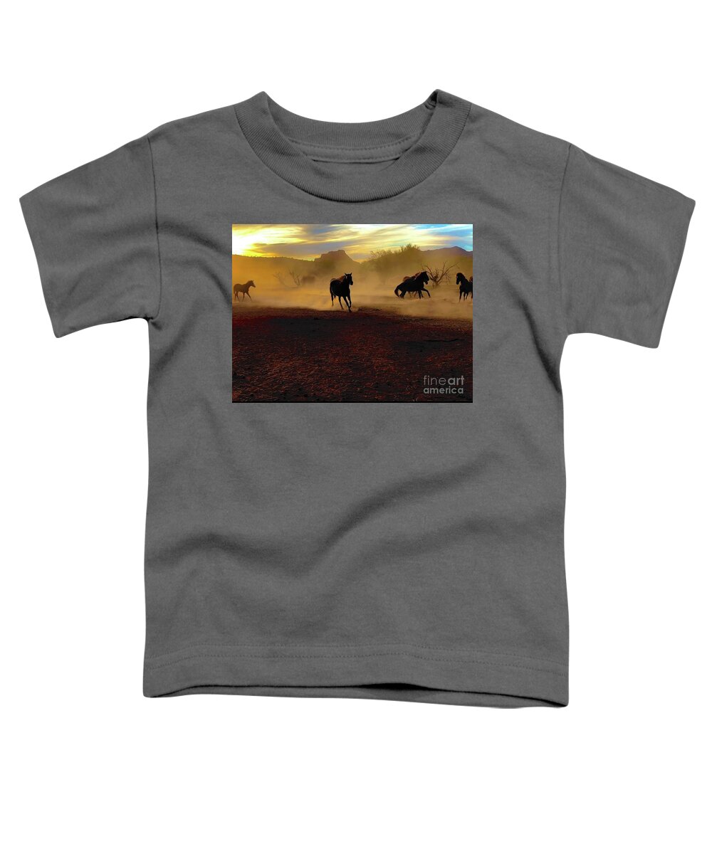 Salt River Wild Horses Toddler T-Shirt featuring the digital art Dust Storm Rollin In by Tammy Keyes