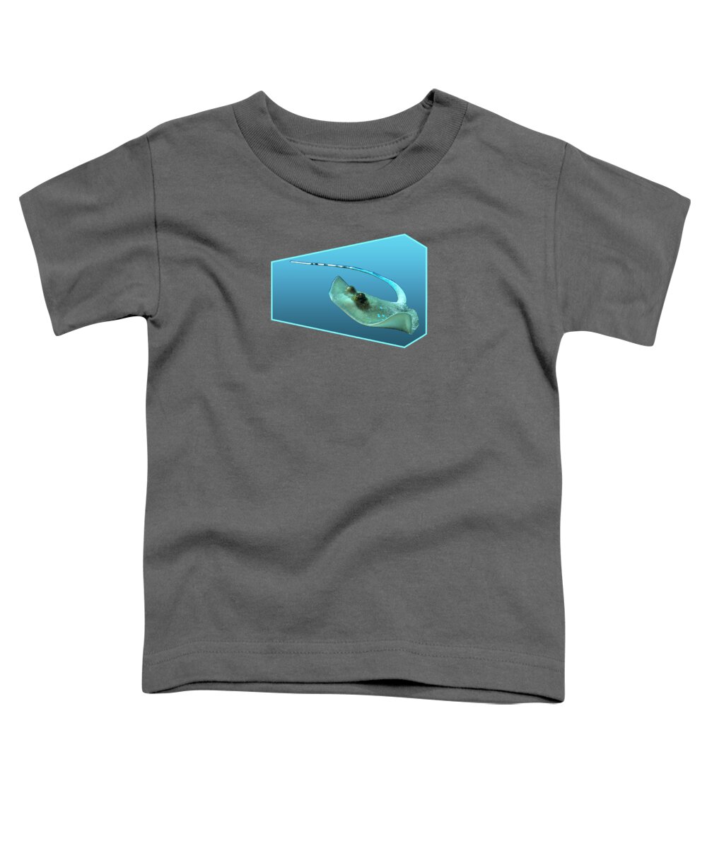 Ray Toddler T-Shirt featuring the mixed media Dynamic stingray - Ray in motion against gradient blue - by Ute Niemann