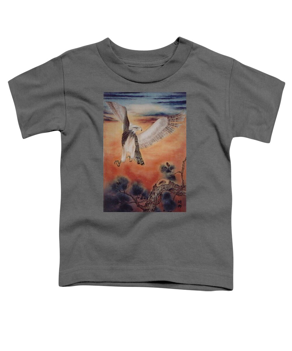 Eagle Toddler T-Shirt featuring the painting Eagle Flight by Vina Yang