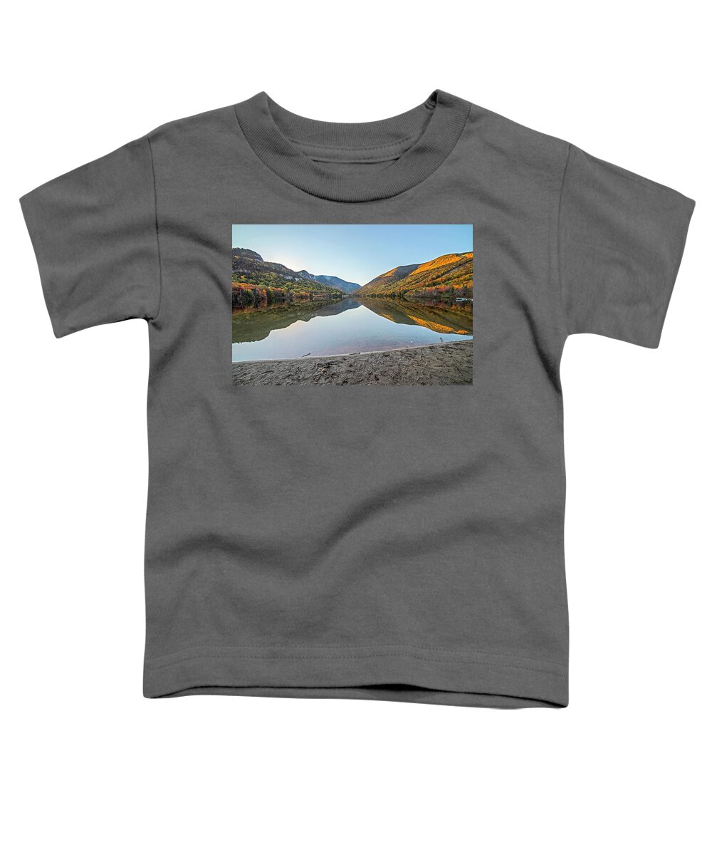 Franconia Toddler T-Shirt featuring the photograph Echo Lake Beautiful Fall Colors Franconia NH White Mountains Reflection by Toby McGuire